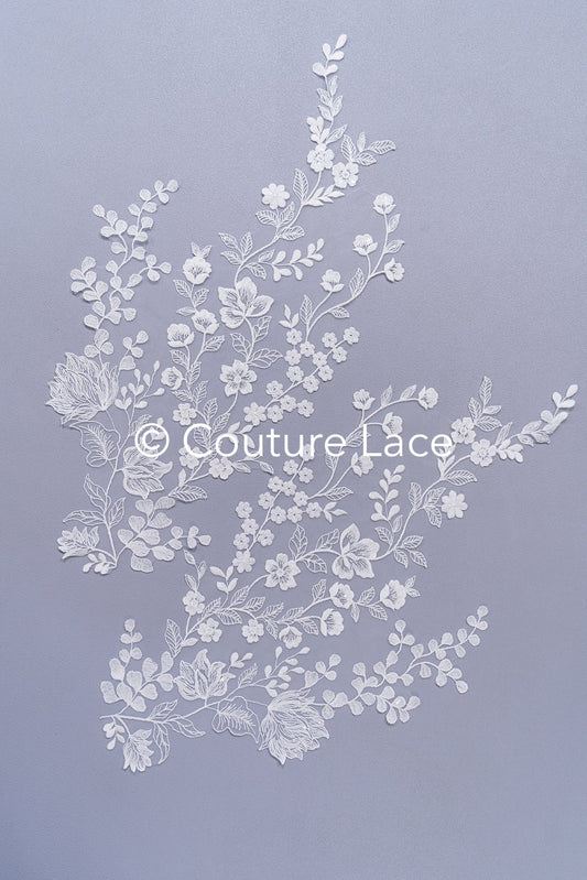 Applikation weiß mit Perlen & Pailletten/ Hochzeitskleid Spitzenapplikation/ Braut Applikation// A24-062B