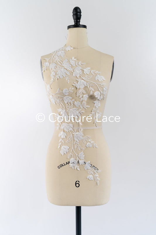 Romantische Applikation off-white/ Brautapplikation mit Blumen/ Brautkleid Spitzenapplikation/ Brautspitze Applikation// A24-376