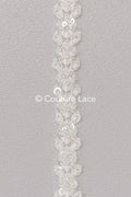 Heavy embroidered bridal lace trim / beaded lace edge for straps or bridal belt // T25-241