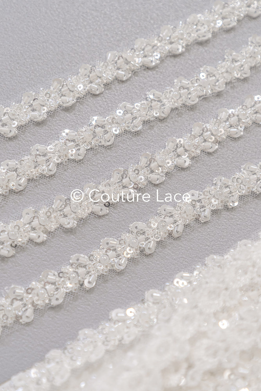 Heavy embroidered bridal lace trim / beaded lace edge for straps or bridal belt // T25-241