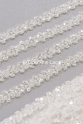 Heavy embroidered bridal lace trim / beaded lace edge for straps or bridal belt // T25-241
