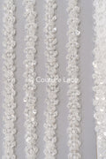 Heavy embroidered bridal lace trim / beaded lace edge for straps or bridal belt // T25-241