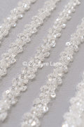 Heavy embroidered bridal lace trim / beaded lace edge for straps or bridal belt // T25-241