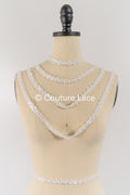 Heavy embroidered bridal lace trim / beaded lace edge for straps or bridal belt // T25-241