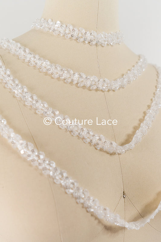 Heavy embroidered bridal lace trim / beaded lace edge for straps or bridal belt // T25-241