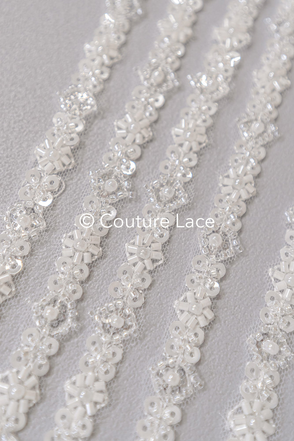 Heavy embroidered bridal lace trim / beaded lace edge for straps or bridal belt // T25-242