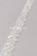 Heavy embroidered bridal lace trim / beaded lace edge for straps or bridal belt // T25-243