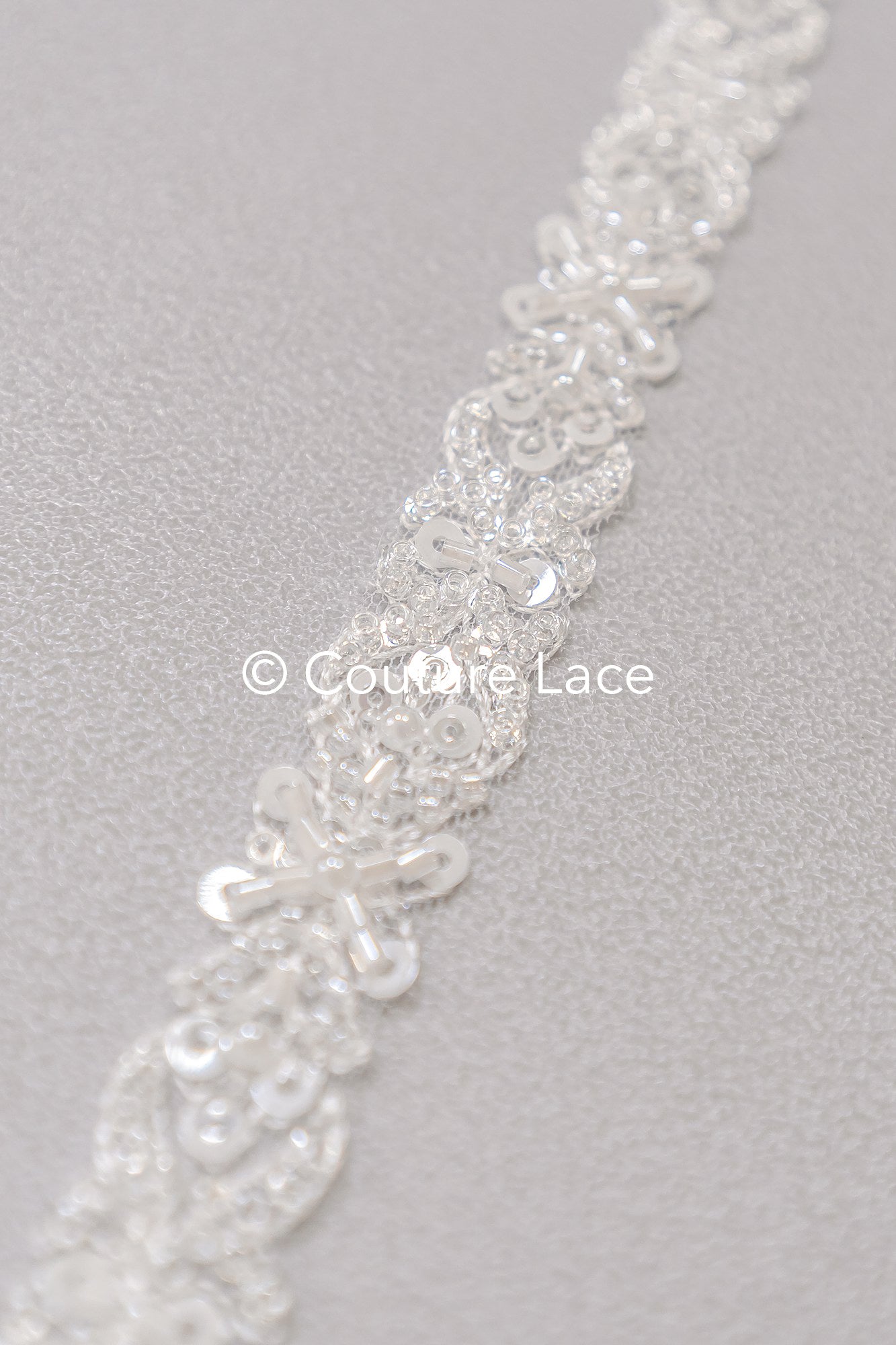 Heavy embroidered bridal lace trim / beaded lace edge for straps or bridal belt // T25-243