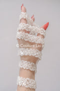 Heavy embroidered bridal lace trim / beaded lace edge for straps or bridal belt // T25-243