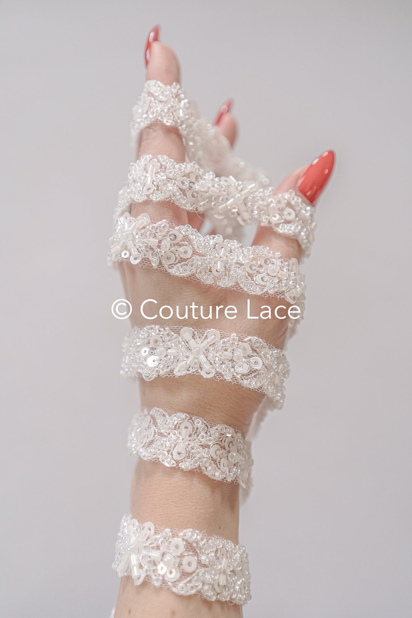 Heavy embroidered bridal lace trim / beaded lace edge for straps or bridal belt // T25-243