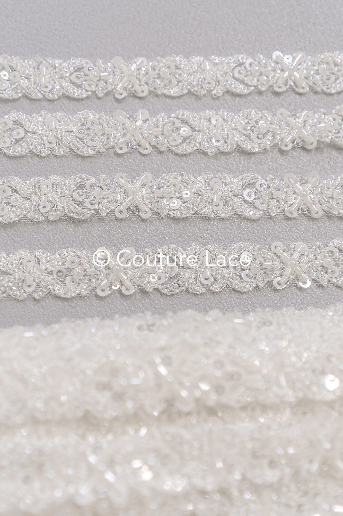 Heavy embroidered bridal lace trim / beaded lace edge for straps or bridal belt // T25-243