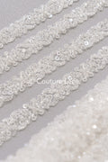 Heavy embroidered bridal lace trim / beaded lace edge for straps or bridal belt // T25-243