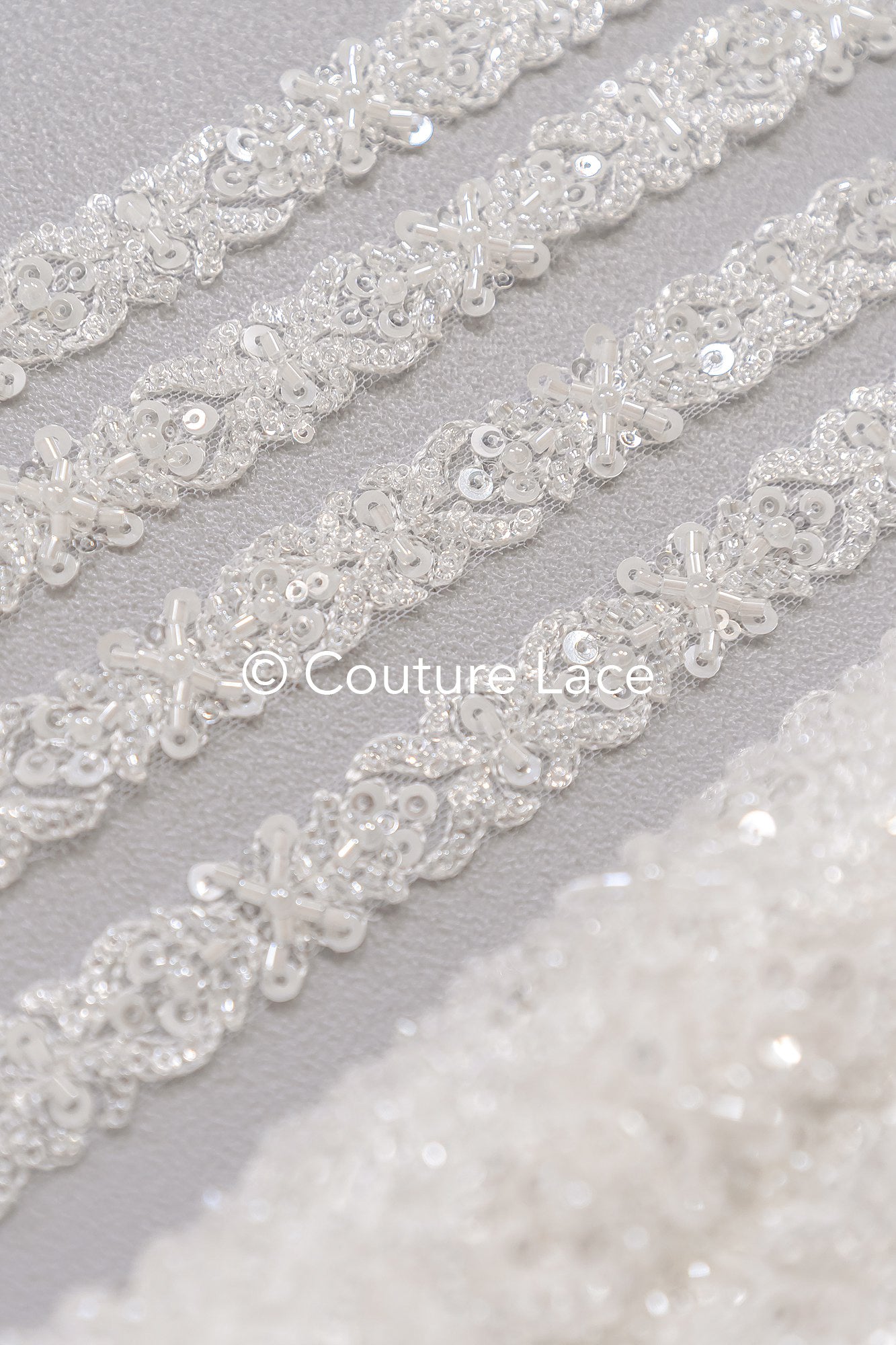 Heavy embroidered bridal lace trim / beaded lace edge for straps or bridal belt // T25-243