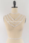Heavy embroidered bridal lace trim / beaded lace edge for straps or bridal belt // T25-243