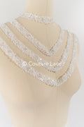 Heavy embroidered bridal lace trim / beaded lace edge for straps or bridal belt // T25-243