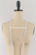 Heavy embroidered bridal lace trim / beaded lace edge for straps or bridal belt // T25-243