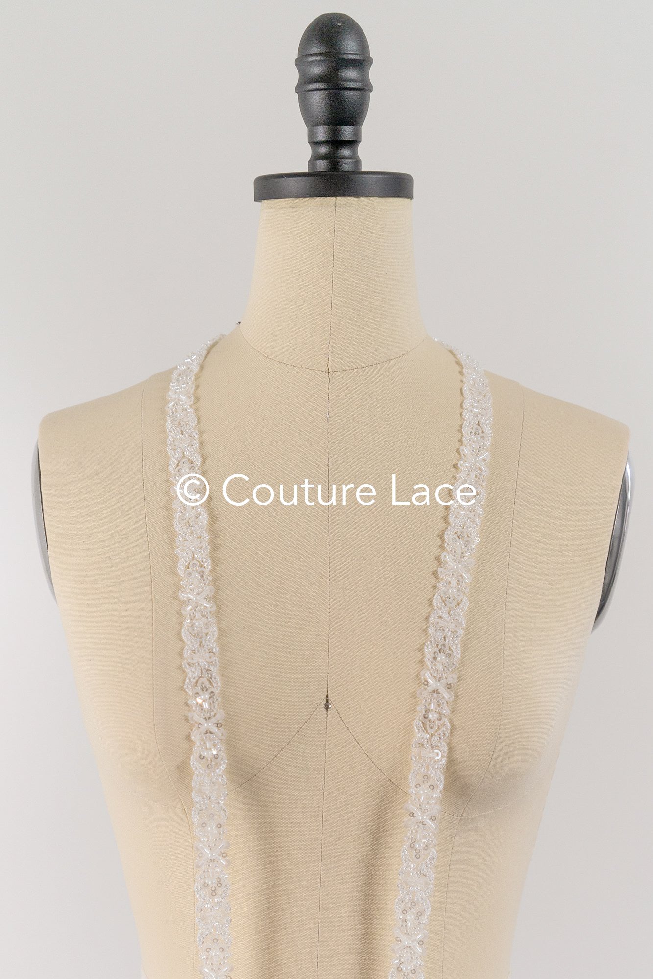 Heavy embroidered bridal lace trim / beaded lace edge for straps or bridal belt // T25-243
