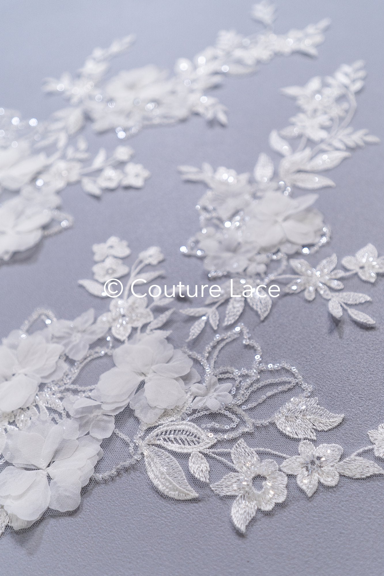 Brautspitzenapplikationen mit 3D Blumen/ Brautkleid Spitzenverzierungen mit Perlen// A24-465