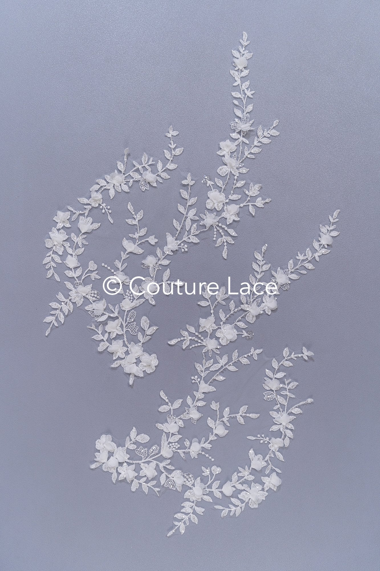 Brautspitzenapplikationen mit 3D Blumen/ Brautkleid Spitzenverzierungen mit Perlen// A24-468