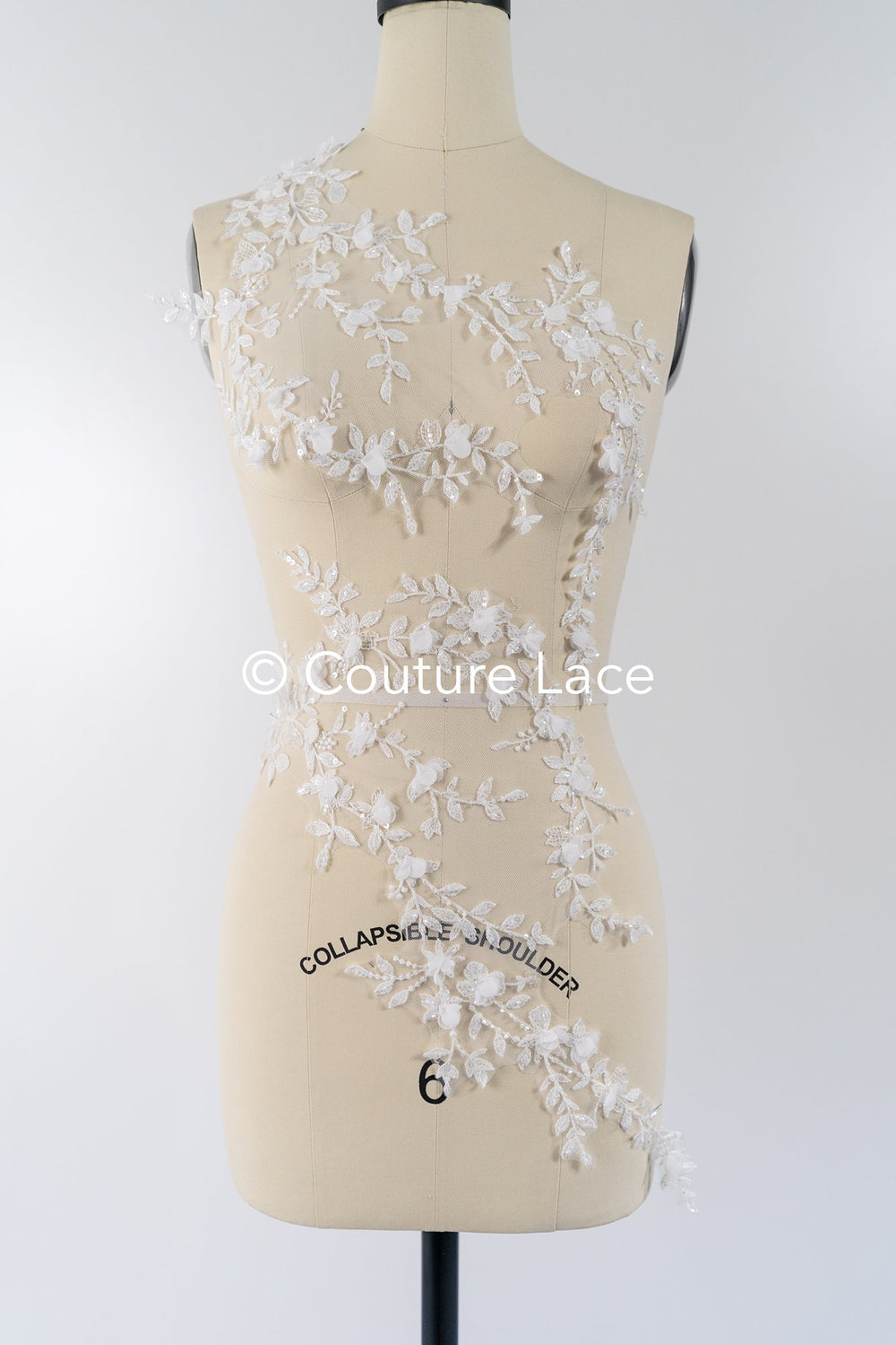 Brautspitzenapplikationen mit 3D Blumen/ Brautkleid Spitzenverzierungen mit Perlen// A24-468