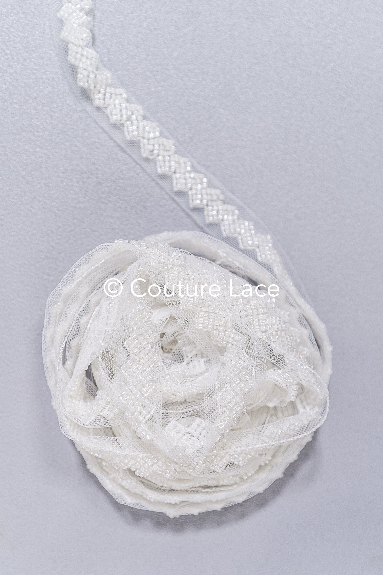 Heavy embroidered bridal lace trim / beaded lace edge for straps or bridal belt // T25-258