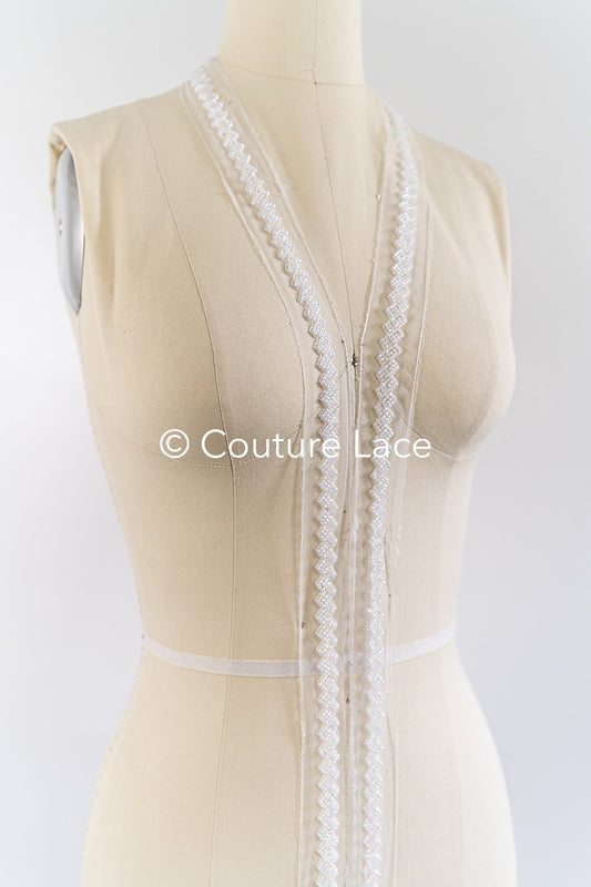 Heavy embroidered bridal lace trim / beaded lace edge for straps or bridal belt // T25-258
