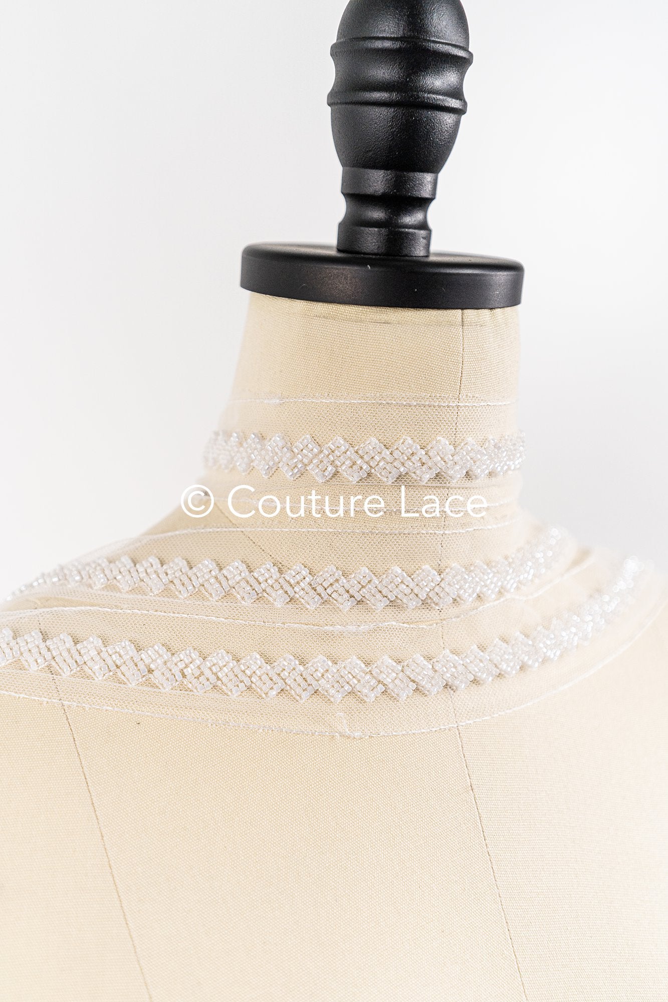 Heavy embroidered bridal lace trim / beaded lace edge for straps or bridal belt // T25-258