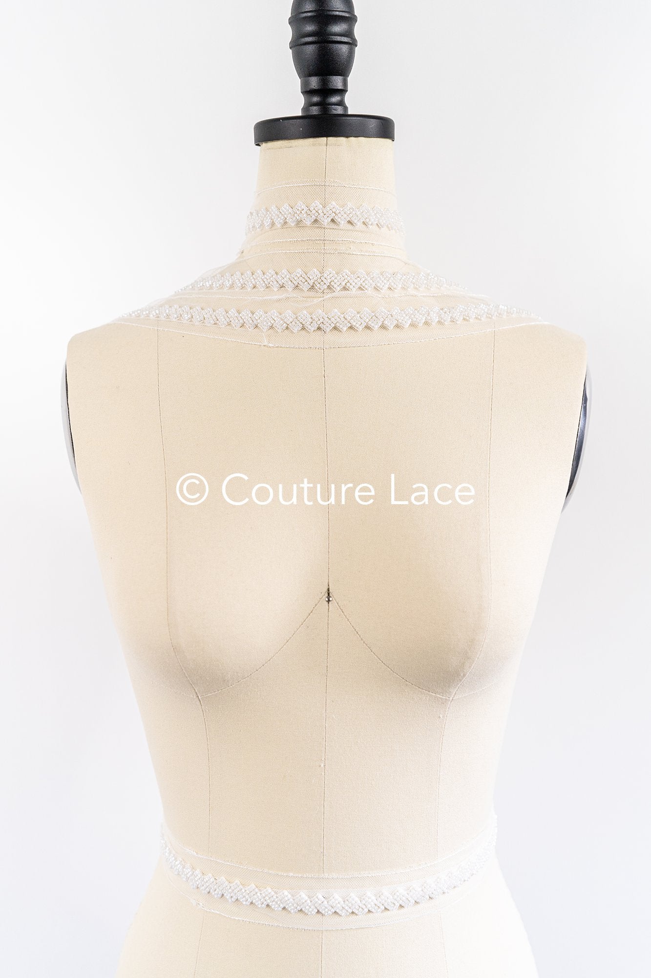 Heavy embroidered bridal lace trim / beaded lace edge for straps or bridal belt // T25-258