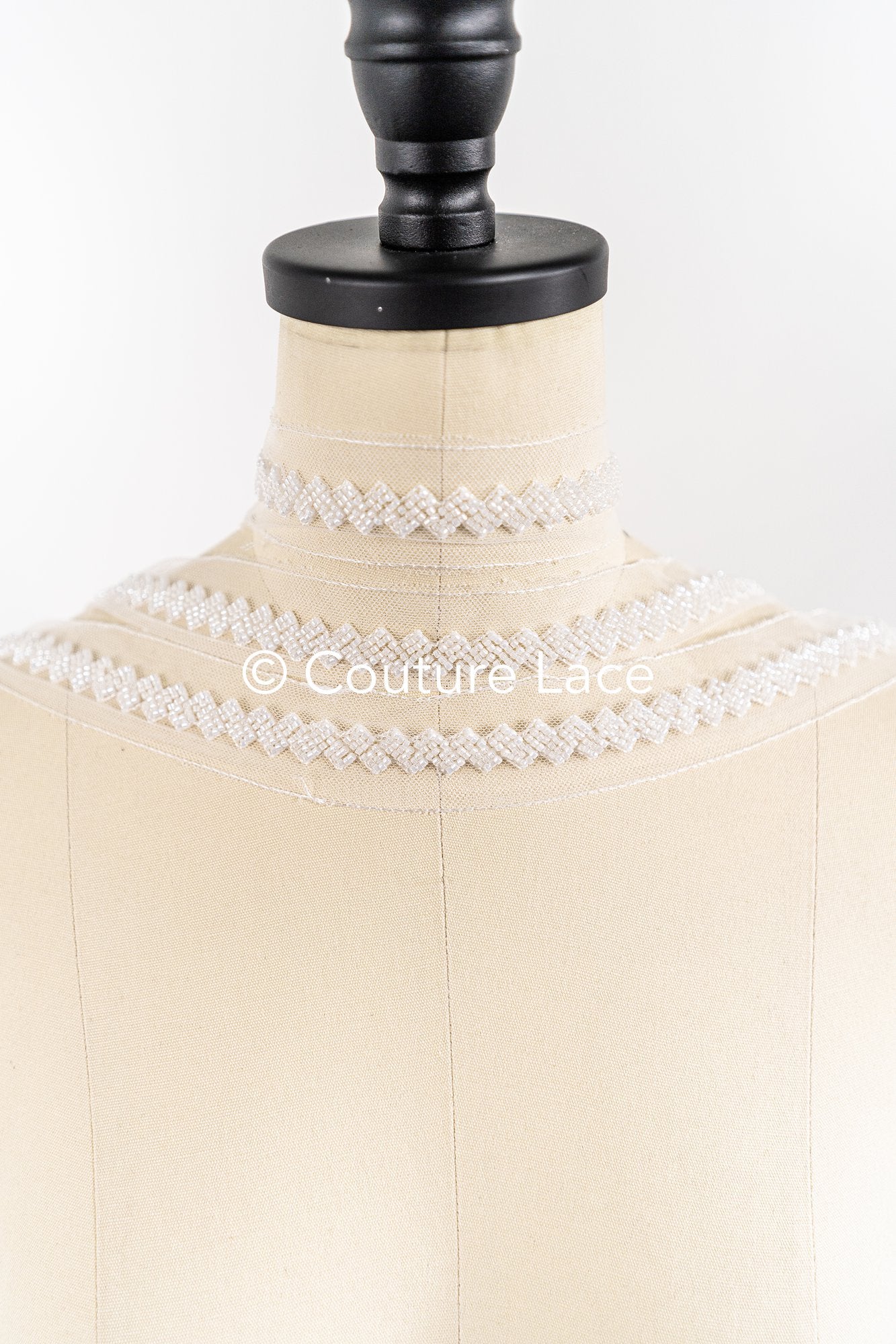 Heavy embroidered bridal lace trim / beaded lace edge for straps or bridal belt // T25-258