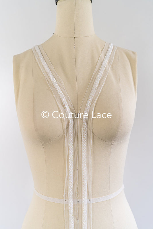 Heavy embroidered bridal lace trim / beaded lace edge for straps or bridal belt // T25-259