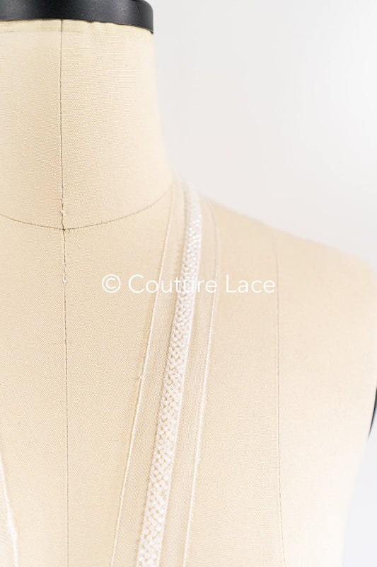 Heavy embroidered bridal lace trim / beaded lace edge for straps or bridal belt // T25-259
