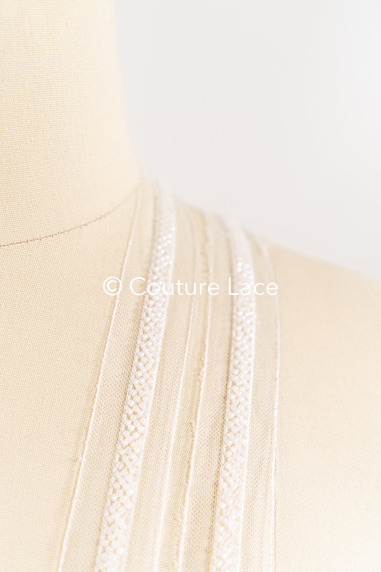 Heavy embroidered bridal lace trim / beaded lace edge for straps or bridal belt // T25-259