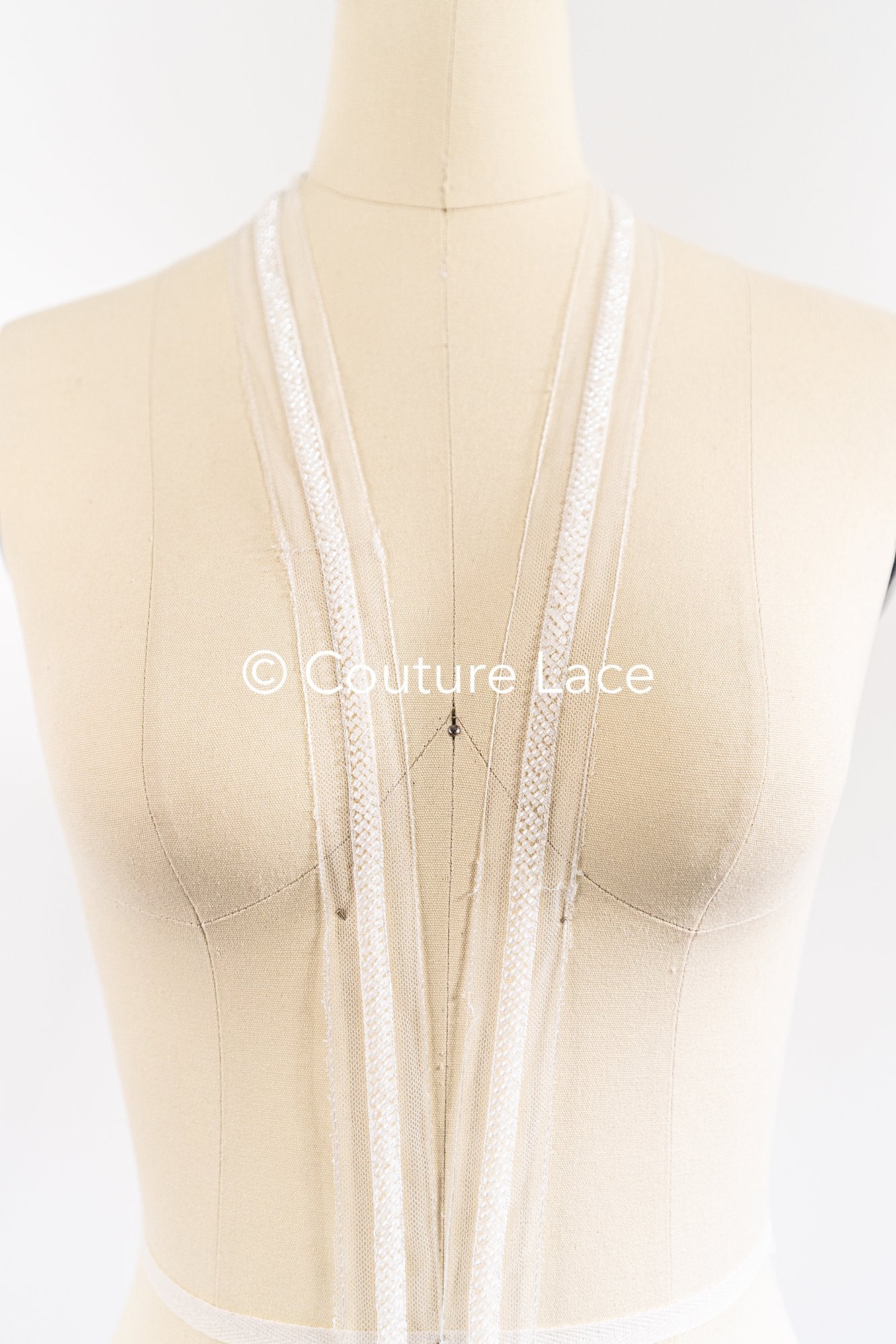 Heavy embroidered bridal lace trim / beaded lace edge for straps or bridal belt // T25-259