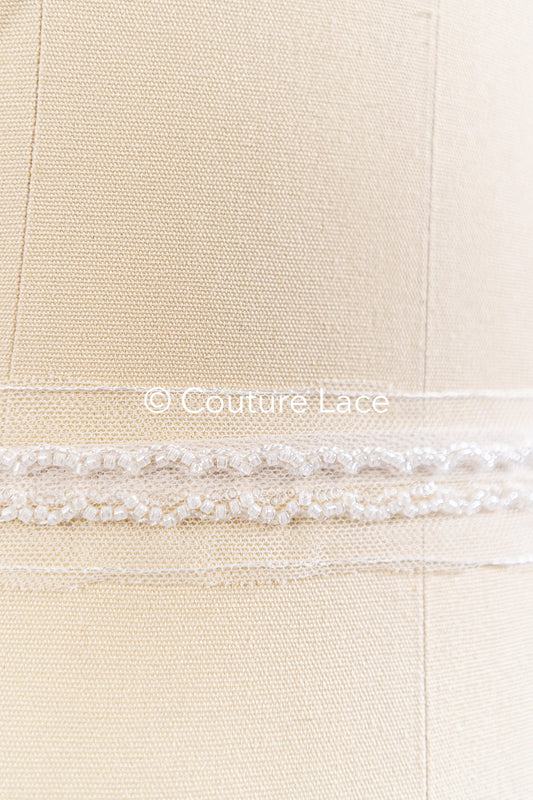 Heavy embroidered bridal lace trim / beaded lace edge for straps or bridal belt // T25-260