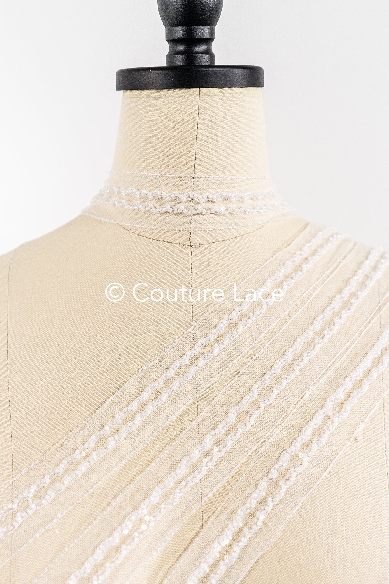 Heavy embroidered bridal lace trim / beaded lace edge for straps or bridal belt // T25-260