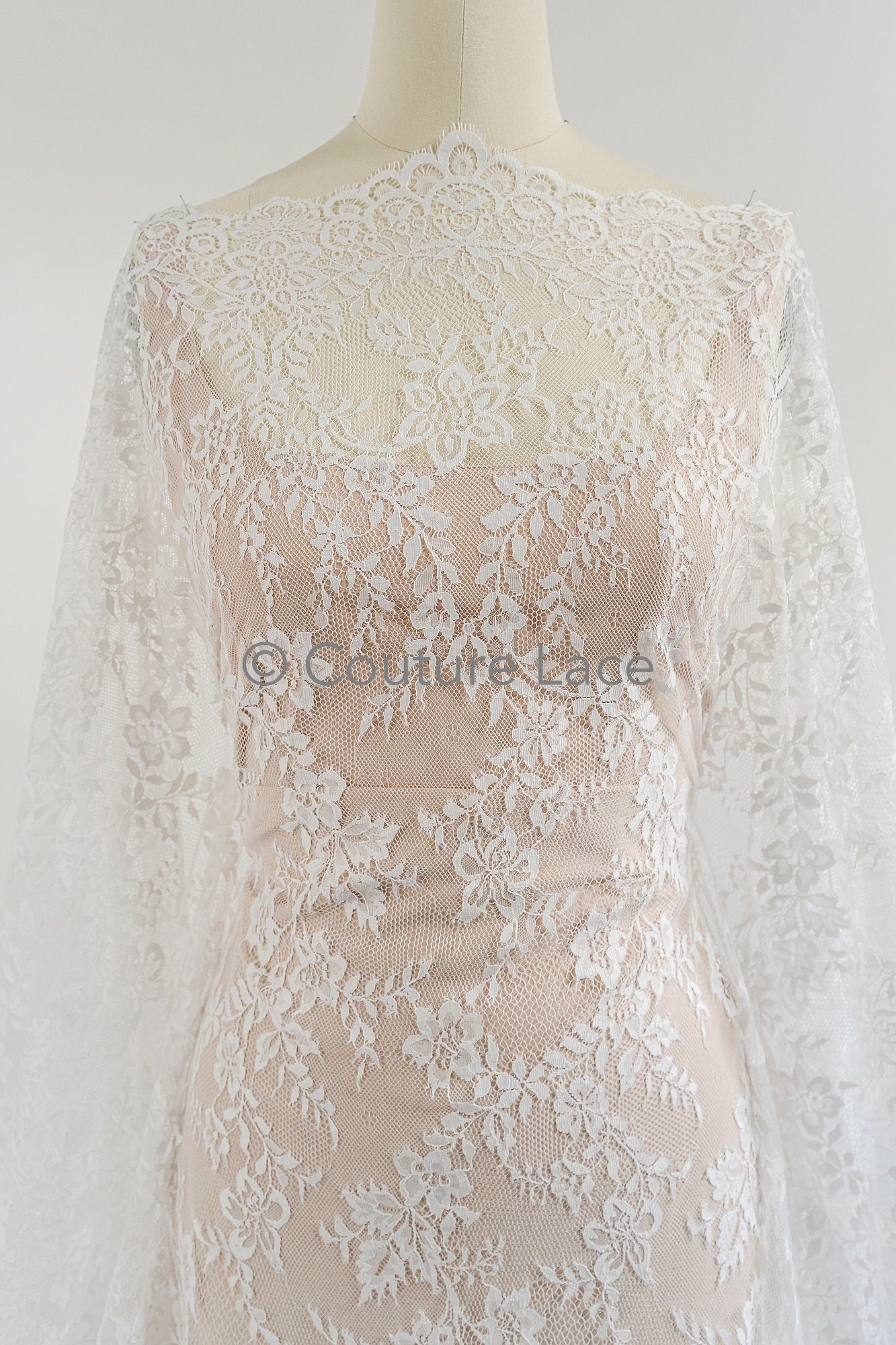 3yds French lace/ bridal floral lace/ off-white bridal lace/ floral wedding lace/ Chantilly lace// L23-621
