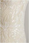Feine Paillettenspitze Off-White/ weicher Pailletten Tüll Stoff/ Spitze Pailletten Netz Stoff// L17-022