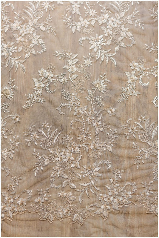 Off-White + SILBER + CHAMPAGNER Blumen Spitze/ Florale Brautspitze/ Brautkleid Spitze// L17-028