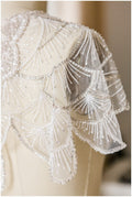 Bridal cape off-white white/ wedding cape/ cover up/ rhinestone bolero/ pearl capelet/ bridal bolero// E19-019