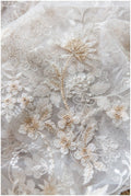 Off-White + SILBER + CHAMPAGNER Blumen Spitze/ Florale Brautspitze/ Brautkleid Spitze// L17-028