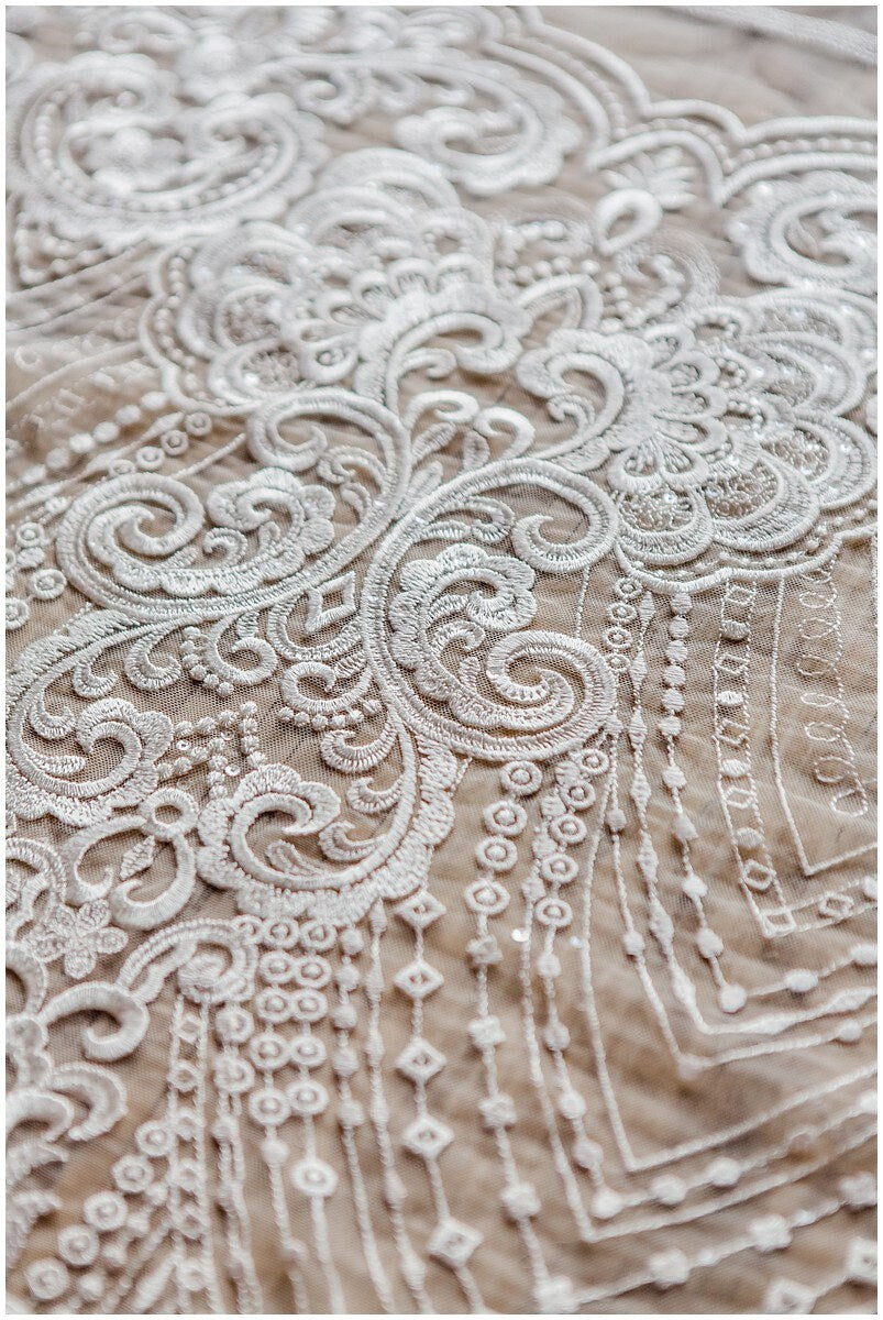 Soft embroidered lace fabric, flower wedding lace, sequin lace fabric, bridal lace fabric, couture lace, wedding dress lace// L17-036
