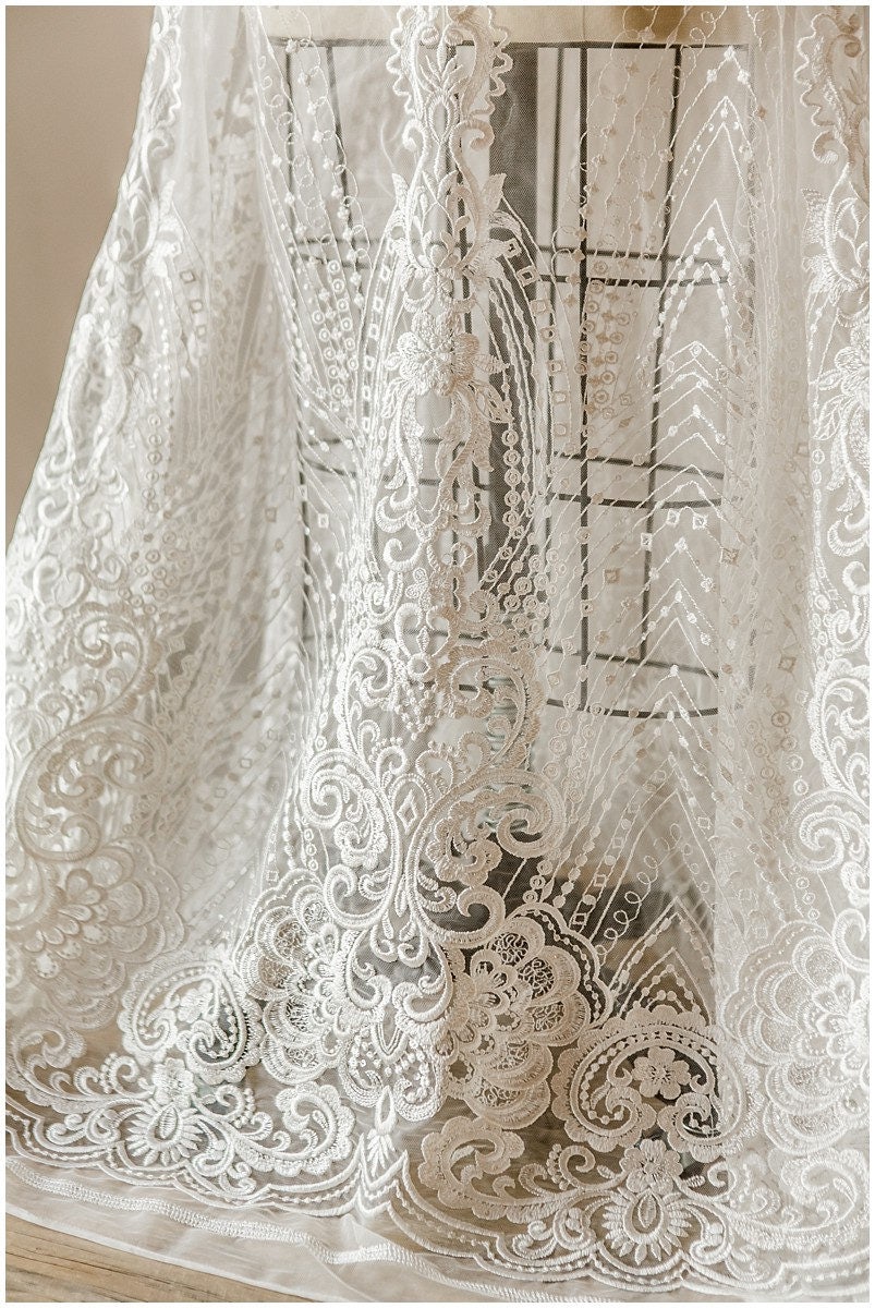 Soft embroidered lace fabric, flower wedding lace, sequin lace fabric, bridal lace fabric, couture lace, wedding dress lace// L17-036