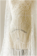 Soft geometric sequin lace/ wedding lace off-white/ bridal lace/ sequin lace fabric/ floral lace fabric/ bridal lace// L17-048