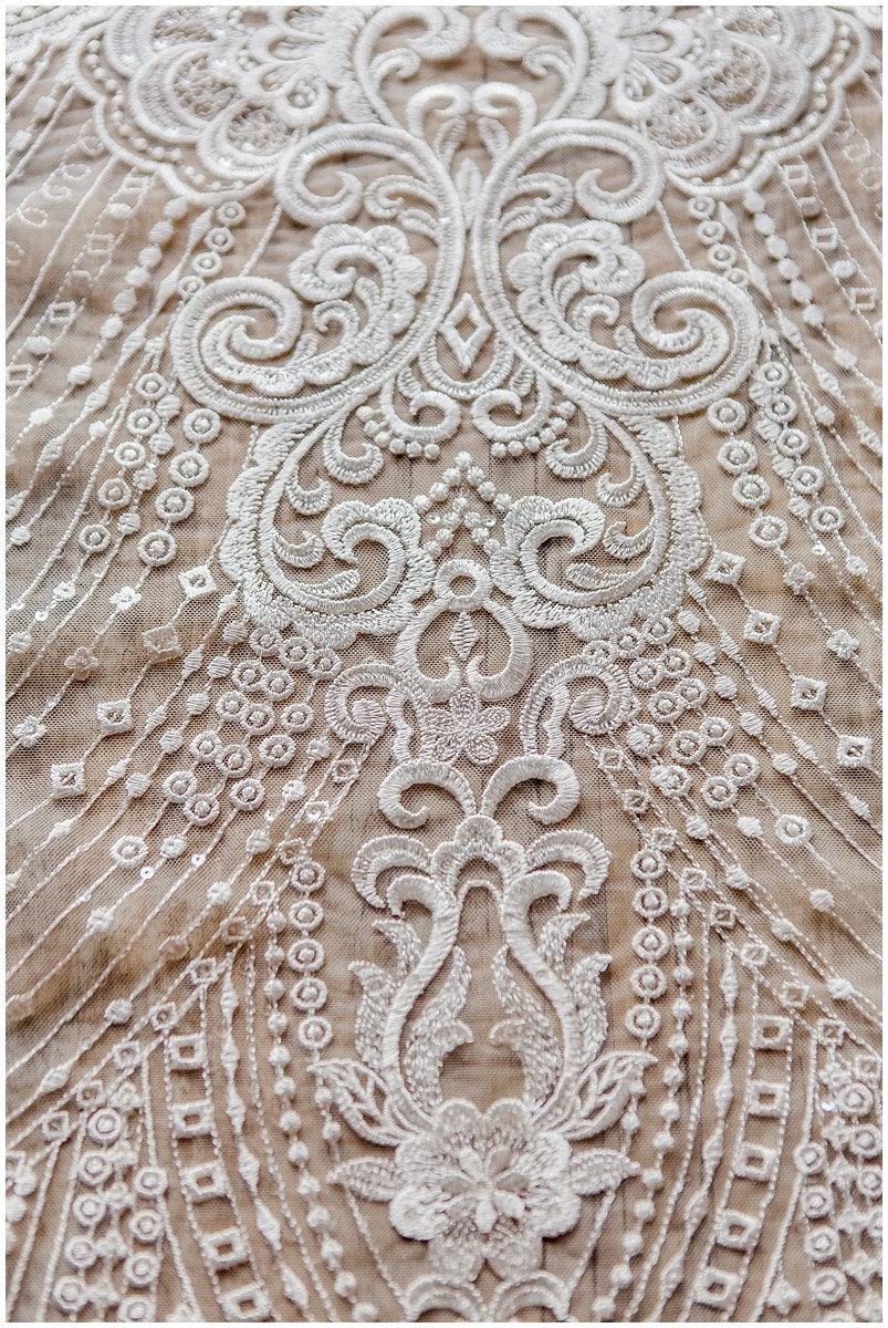 Soft embroidered lace fabric, flower wedding lace, sequin lace fabric, bridal lace fabric, couture lace, wedding dress lace// L17-036