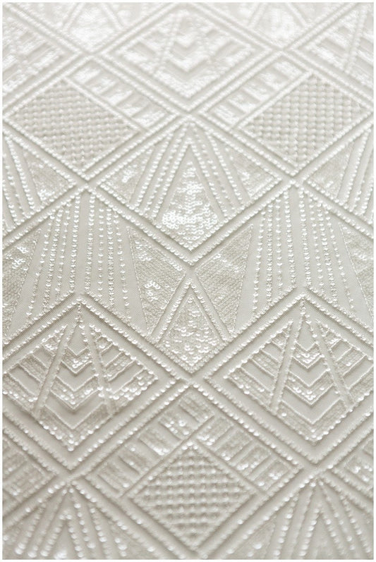 Geometric Sequins Lace/Wedding Dress Lace Off-White/Sequin Tulle Fabric/Fabric with Glitter Sequins// L17-062