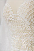 Schwerer Perlen Spitzenstoff für Brautkleider/ Französische Perlenspitze Off-White/ geometrischer Spitzenstoff/ Braut Perlenspitze// L17-079