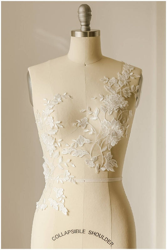 2Stk. Verspiegelte 3D Spitze Blume Applikation, 3D Aufnäher, Brautkleid Spitze Blume, Spitze Aufnäher, Brautkleid Applikation// A17-011
