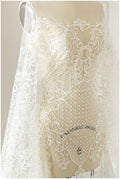 Ornate pattern lace fabric, modern bridal dress lace, sequin lace for wedding dresses, lace fabric with sparkling sequins // L17-093