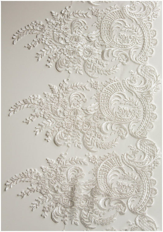 2x 1 yds mirrored IVORY/ SILVER lace trim/ bridal lace/ bridal lace/ veil lace trim// T17-031