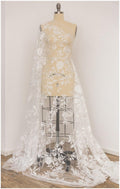 Bridal lace fabric off-white/ wedding lace fabric/ floral lace design/ flower bridal lace fabric// L17-081